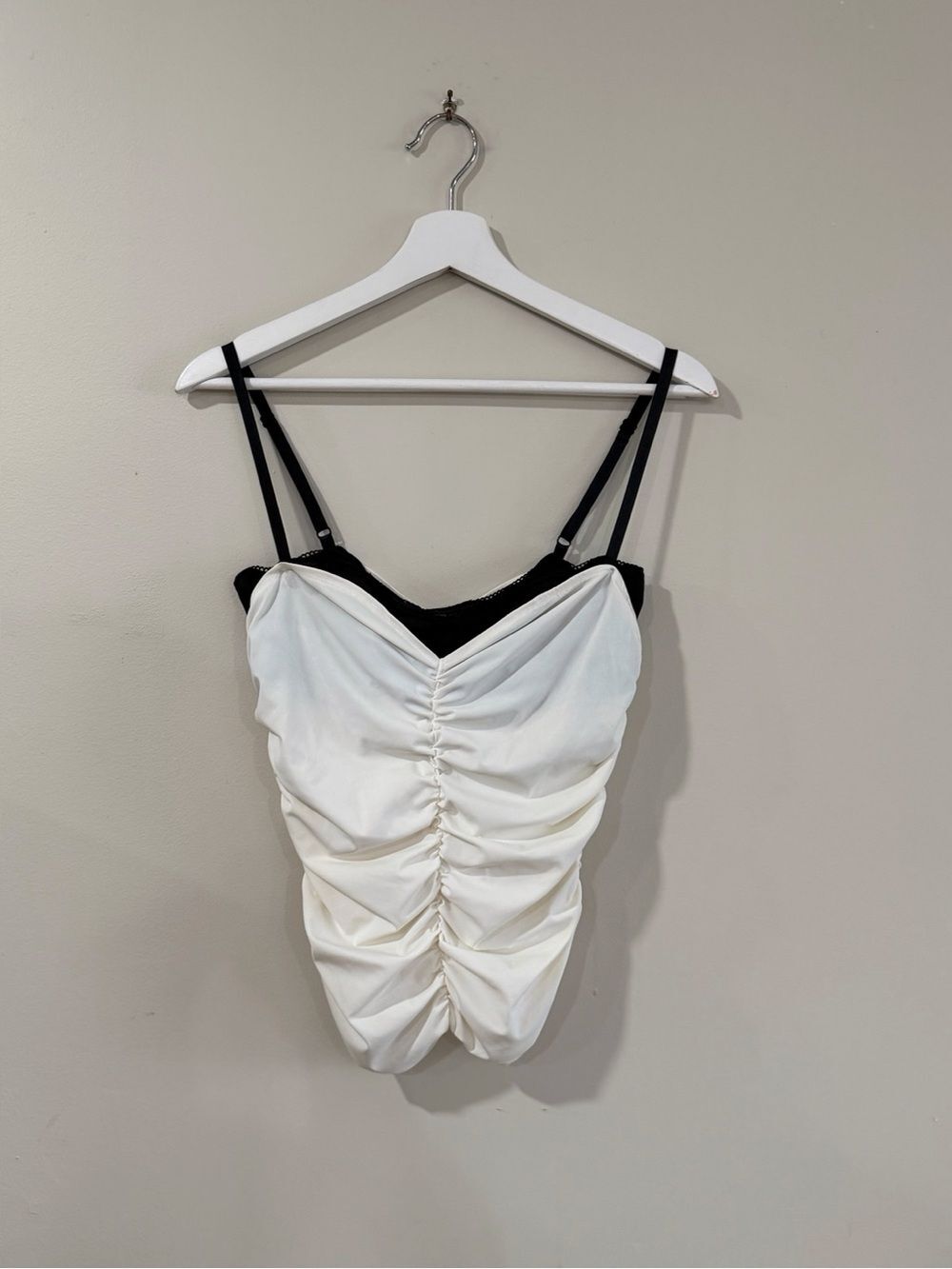 Miaou Women L Cream Black Renzo Ruched Corset Cami Top NWT Y2K Coquette NWT
